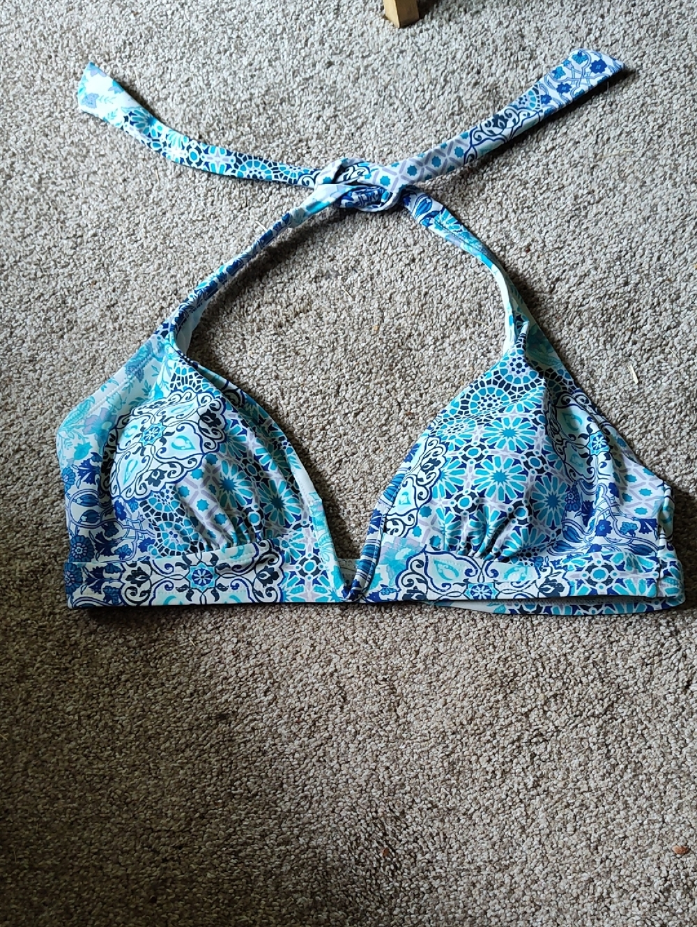 Kona Sol Light Blue & Teal Floral Triangle Bikini Top Kona Sol L